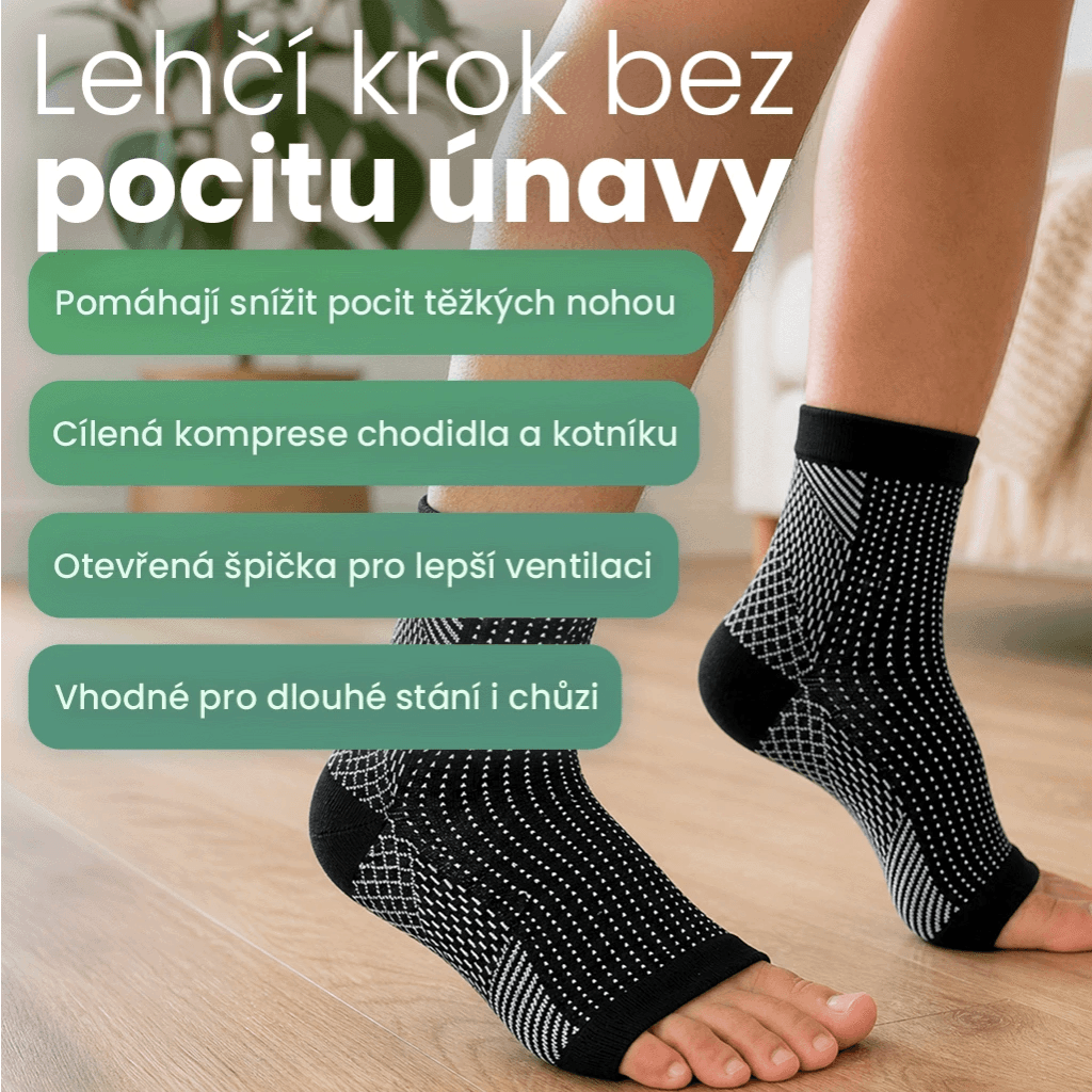 Detail otevřené špičky kompresních ponožek na kotník