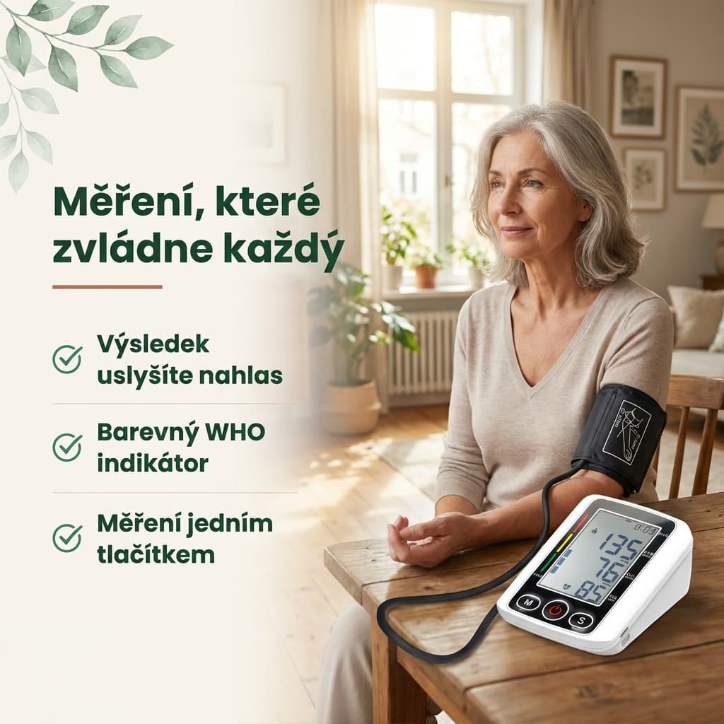 Tlakoměr na paži s hlasovou funkcí a WHO indikátorem
