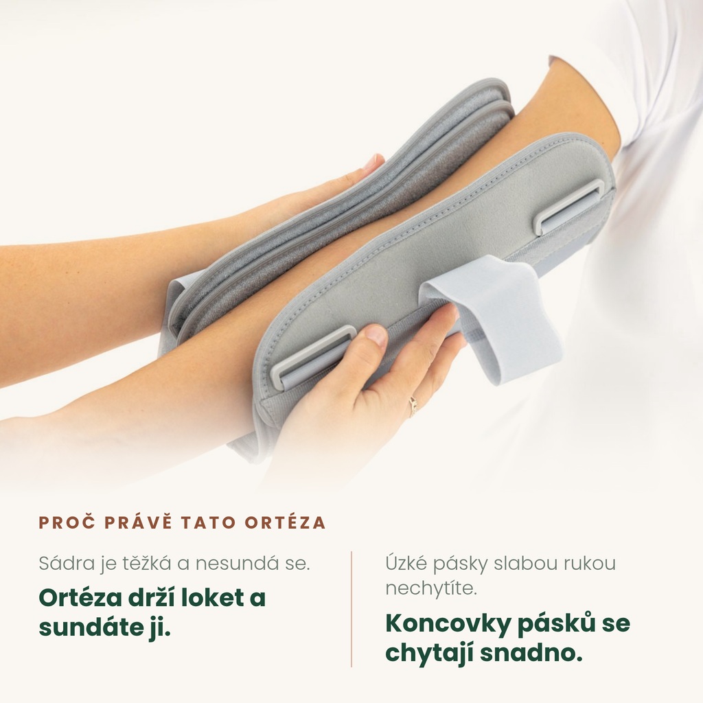Dětská ortéza na loket REH4MAT – drží loket v natažení a dá se sundat