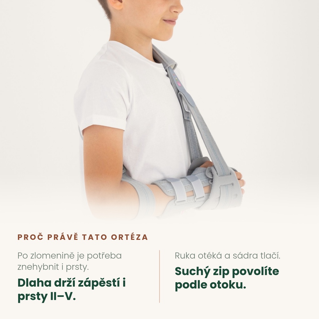 Dlouhá dětská ortéza předloktí REH4MAT AM-OSN-L-01 – drží zápěstí i prsty