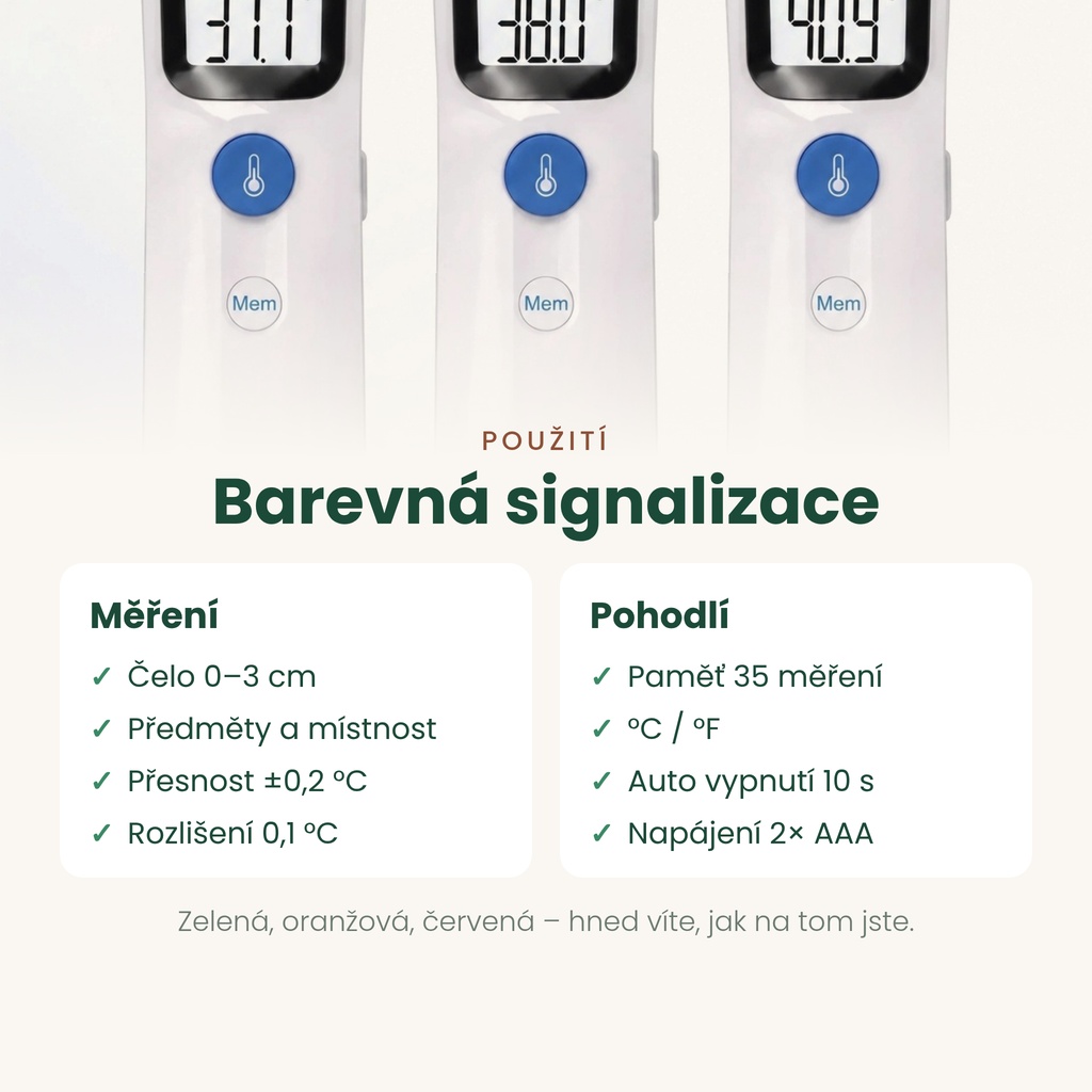 Bezkontaktní čelový teploměr Oromed ORO-COMPACT – barevná signalizace teploty