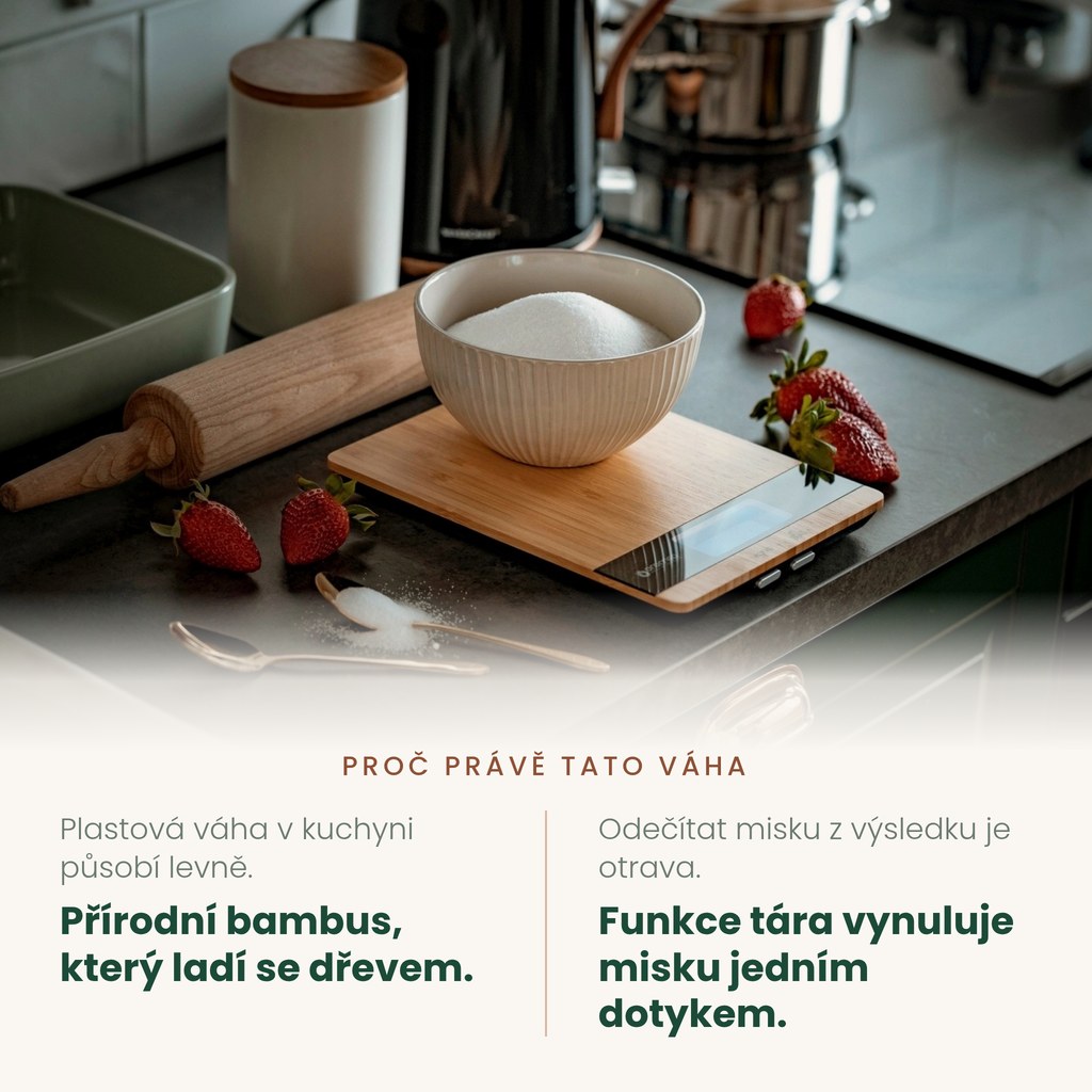 Kuchyňská váha Oromed ORO-Kitchen Scale Black – bambus a funkce tára