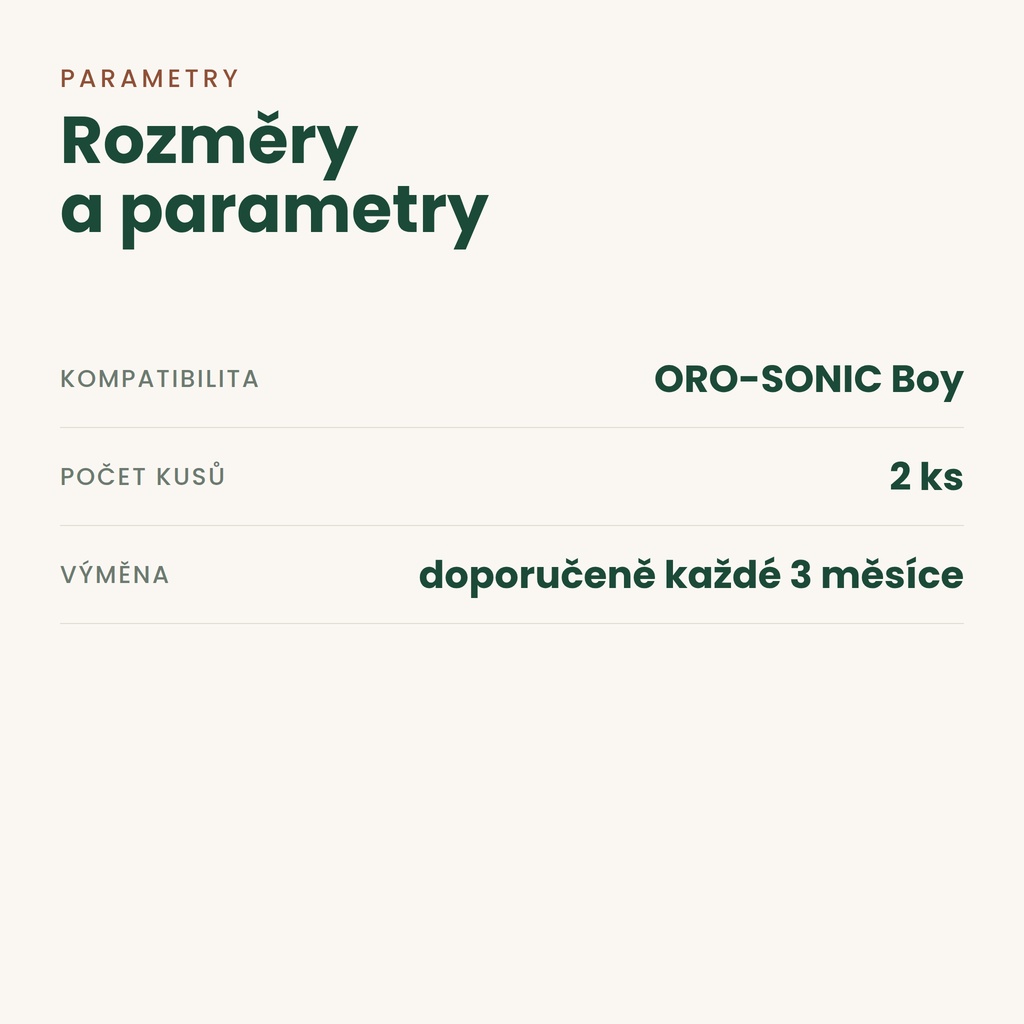 Náhradní hlavice Oromed ORO-SONIC Boy – parametry
