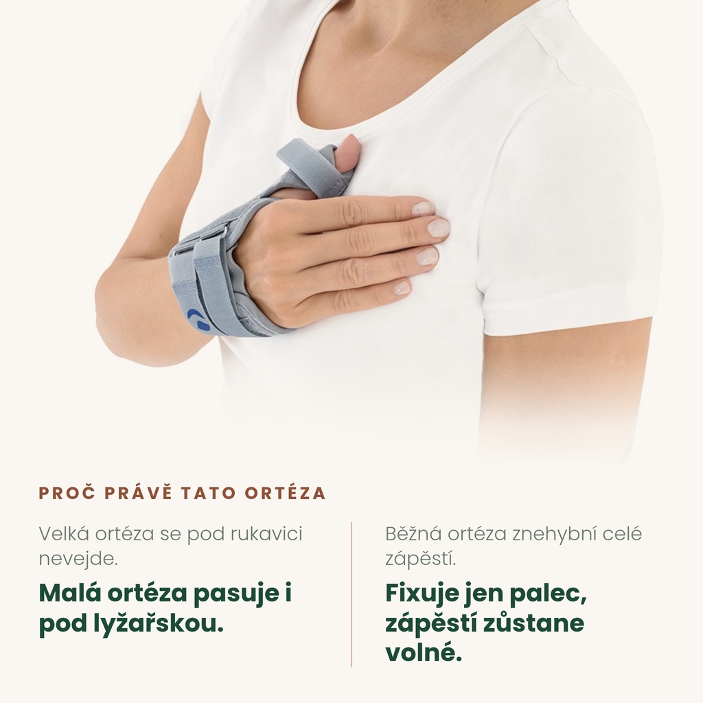 Ortéza na lyžařský palec REH4MAT – kovová dlaha fixuje palec
