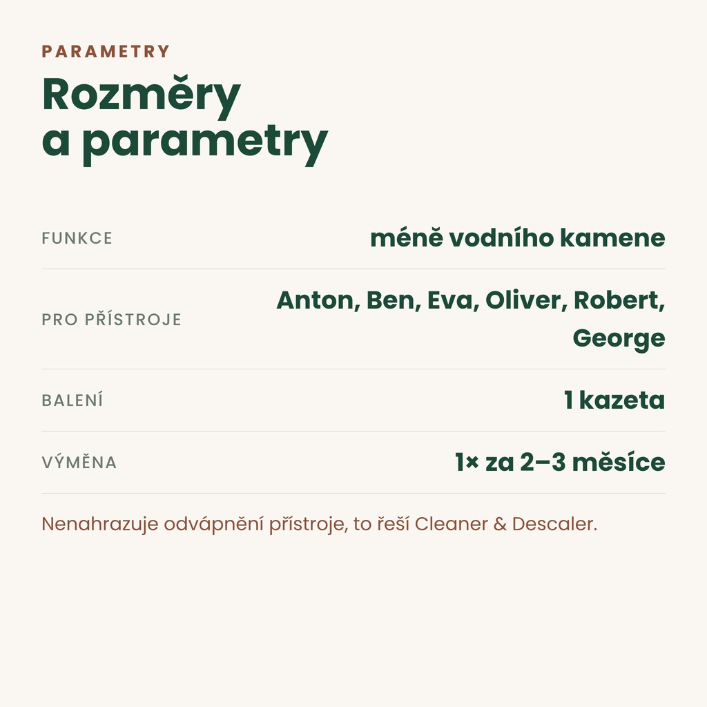 Kazeta Anticalc Cartridge – parametry