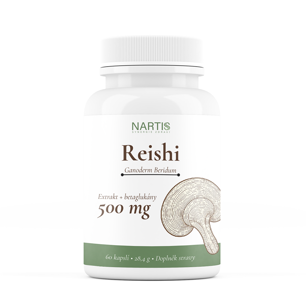 Reishi Ganoderma lucidum houba nesmrtelnosti Nartis Reishi 500 mg kapsle