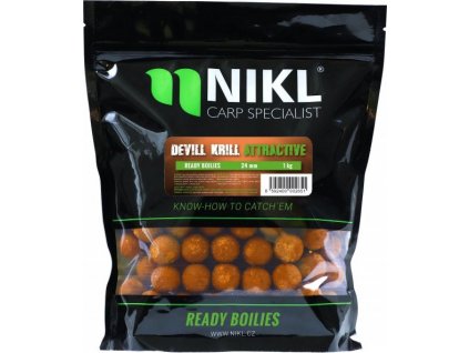 Nikl Hotové boilies Devill Krill ATTRACTIVE (Varianta Nikl Ready boilie Devill Krill ATTRACTIVE 24mm, 1kg)