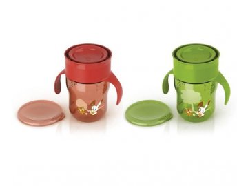 Avent hrnček prvý dospelácky 260ml s držadlami 360° zelený/červený zelená/červená