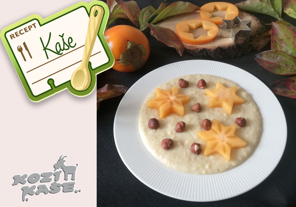 Kozí kaše s kaki a lískovými oříšky