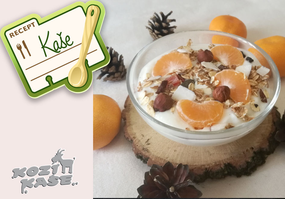 Kozí kaše krupicová s mandarinkou a müsli