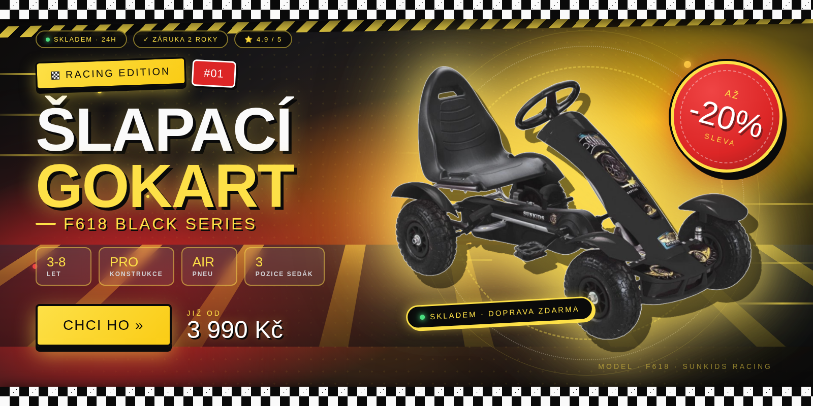 Šlapací gokart F618 Black Series - sleva -20%