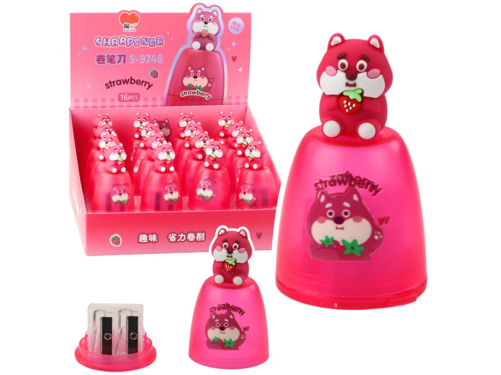 Ořezávátko na silné a tenké pastelky s nádržkou růžové