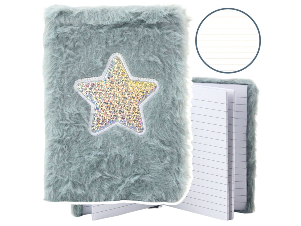 Plyšový Linkovaný Zápisník Zářivá Hvězda Šedý A6 80 Listů