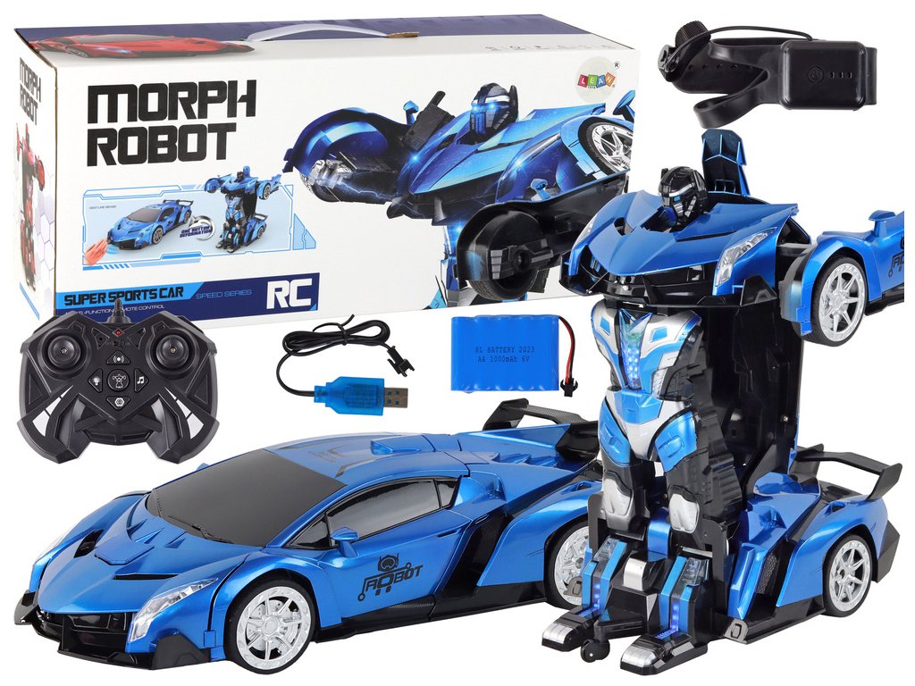 Transformující R/C Robotické Auto 1:10 Modré s Gesty Ovládání