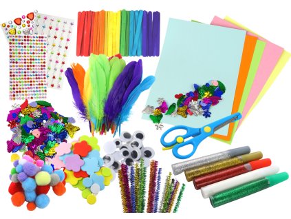 Sada Kreativního Malého Umělce Samolepky Bambule Pírka Třpytky 277 ks