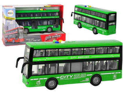 Dvoupodlažní Autobus Na Baterie Světla Zvuky Frikční Pohon Zelený 1:16