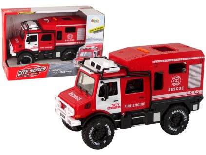 Terénní Hasičské Vozidlo Červené Otevírací Dveře Zvuky Světla