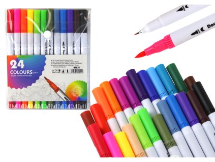 Sada oboustranných fixů 24 kusů vícebarevných v organizéru