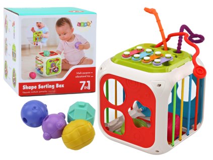 Vzdělávací kostka pro kojence, třídič kostek, 7v1 s xylofonem