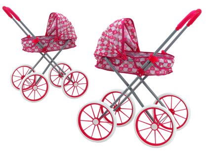 Skládací Kočárek pro Panenky Velká Kola Růžový Srdíčka