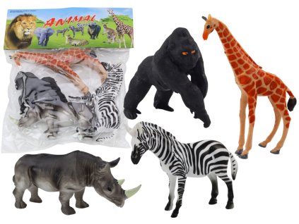 Sada Afrických Zvířecích Figurek 4 Kusy Žirafa Gorila