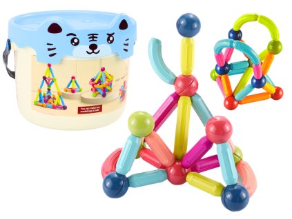 Magnetické Kostky v Kbelíku 78 Ks Kočka Modrá