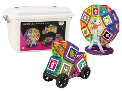 Sada Magnetických Stavebnic v Kufříku Kolo Mlýnské Budovy 118 ks