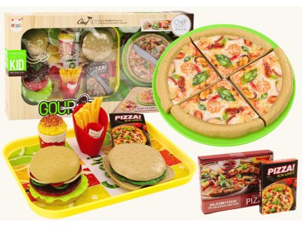 Sada s Rychlým Občerstvením Pizza Burgery Hranolky Příslušenství pro Děti 24 ks