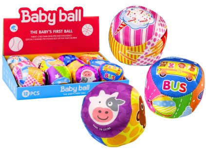 Měkký Míček s Chrastítkem Barevný Míč Zvířátka Ovoce MIX 10cm
