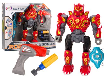 Skládací Robot Zbraň Vrtačka Šroubovák Světla Zvuk Červený