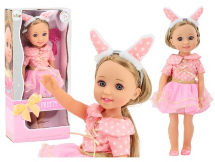 Růžová Panenka Šaty Dlouhé Vlasy Čelenka Kartáč 38cm