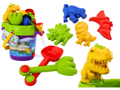 Sada Na Písek Kbelík Se Sprchou Konvička a Formičky Dinosauři Sada