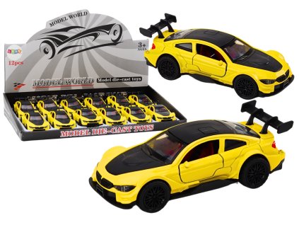 Model auta sportovní 1:32 s mechanickým pohonem, kovový, žlutý