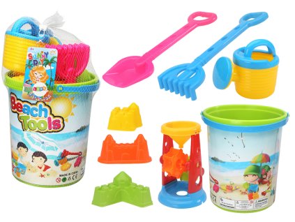 Sada Hraček Na Písek Kbelík Mlýnek Konvička Formičky Barevný