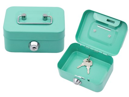 Kovová Turquoise Pokladnička Skladiště Zamykací s Dvěma Klíči