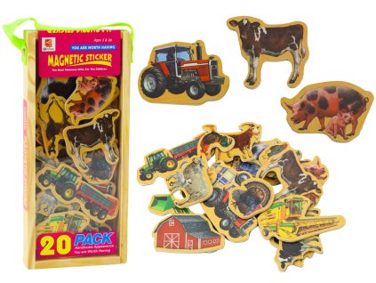 Sada Dřevěné Magnety Domácí Zvířata Zemědělské Stroje 20 Kusů