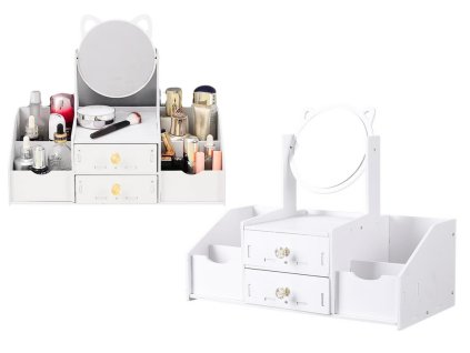 Dětský Kosmetický Stolek Zrcadlo S Ušima Zásuvky Dřevěný Bílý