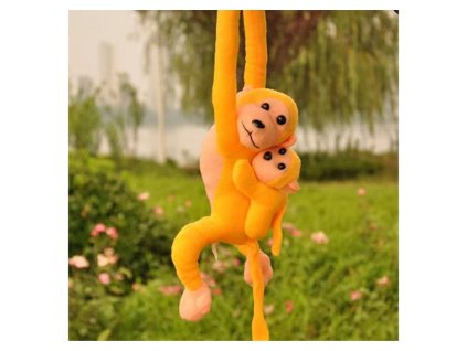 Plyšová Opička s Mládětem Žlutá 70 cm