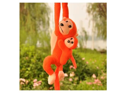 Plyšová Hračka Opička s Dítětem Oranžová se Zvukem 70 cm