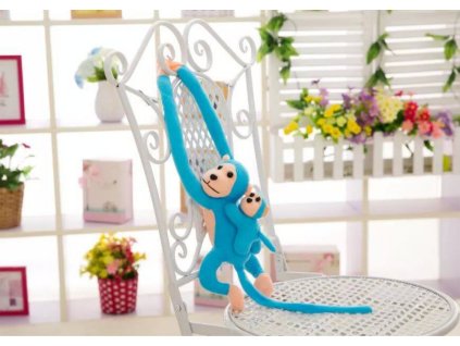 Plyšová Opice s Děťátkem Modrá 90 cm