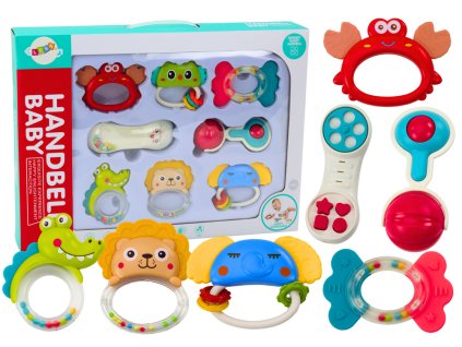 Sada Hraček Chrastítek Kousátek Zvířátka 8 Kusů