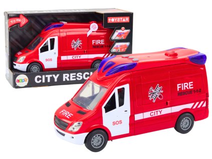Dětský hasičský vůz s blikajícími světly, zvuky a otevíracími dveřmi, červený, na baterie