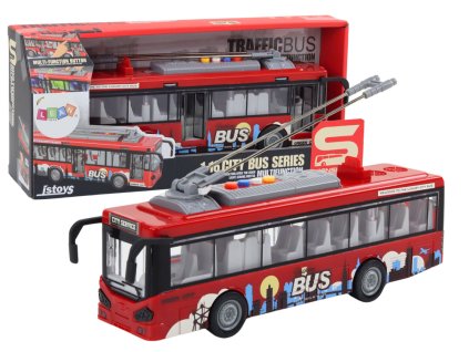Trolejbus Autobus 1:16 Světla Zvuky Pohon Červený