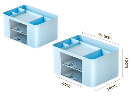 Modrý Organizér na Stůl s Přihrádkami a Šuplíky