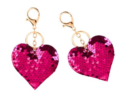 Přívěsek Srdce Oboustranné Flitry Stříbrný Tmavě Růžový