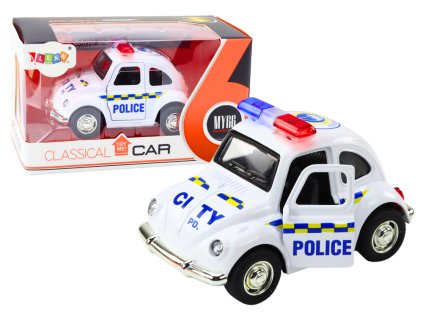 Klasické Policejní Auto 1:38 Pohon Světla Zvuky Bílá