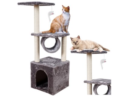 Kočičí škrabadlo s domečkem, tunelem a plošinami 31x31x78cm