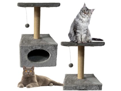 Škrabadlo s pelíškem pro kočku, visící myška 31cm x 31cm x 56cm