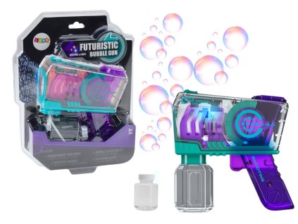 Zbraň na mýdlové bubliny, světelné efekty, fialová