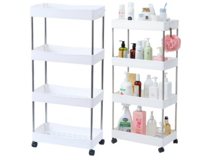Mobilní Regál 4 Police Bílý na Kolech